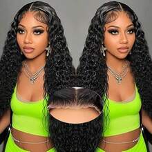 30 Inch Deep Wave Lace Front Wigs Human Hair 5x5 13x4 13x6 HD Transparent Lace Frontal Wigs Human Hair For Women Brazilian Curly Wigs Human Hair Pre Plucked Natural Black Color - Natural Black - 查看 3