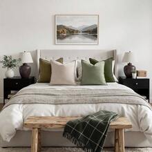Neutral Linen Pillow Covers Pack Of 4 Decorative Natural Solid Throw Pillow Covers Soft Accent Boho Farmhouse Couch Pillowcases Modern Home Decors Living Room Bed Sofa 18x18 Inch - 18 英吋 x 18 英吋(4 件裝)+ 綠色和白色 - 查看 5