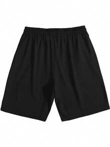 Men's Loose Solid Shorts With Pockets, Active Elastic Waist Drawstring Shorts - Black - View 6