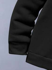 青少年男孩卡通印花保暖连帽衫和运动裤套装 - 黑色 - 查看 4