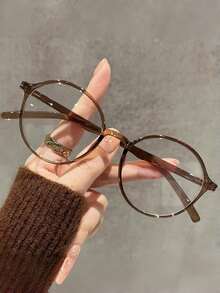 1pc Retro Round Optical Glasses, TR Material, Fashion Eye Protection, Suitable For Women, Students, Electronic Reading, Decoration, Smartphone Use