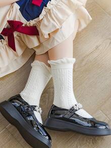 5 Pairs Kids' Bubble Mouth Twist Solid Color Casual Comfortable Breathable Mid-Calf Socks, Autumn/Winter