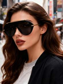 1pc Large Frame Fashion Glasses, High-End, Personalized, Versatile, Casual And Elegant Women's Glasses Suitable For Daily Wear, Street Photography, Vacation Travel, College Style, Summer Beach Accessories, Women's Accessories, School Wear