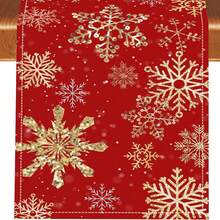 1pc Red Winter Christmas Golden Snowflake Christmas Table Runner, Holiday Kitchen Dining Table Decor, Suitable For Festival Living Room Family Gathering