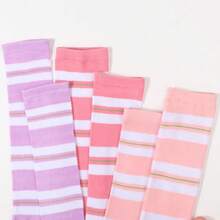 DRESHOW 3 Pairs Thigh High Socks Striped Over Knee Thin Tights Long Stocking Knee High Leg Warmer{"Color_name":"3PairsStripe:LightPurple"} - Multicolor6 - View 4