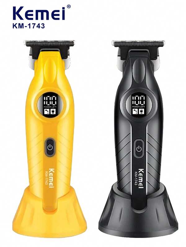 Kemei 1 pièce Tondeuse à cheveux électrique professionnelle Kemei, avec base de chargement, tondeuse à gazon pour hommes, tondeuse à cheveux sans fil, peigne réglable, tondeuse à barbe, rasoir, machine de coupe de cheveux avec affichage LED