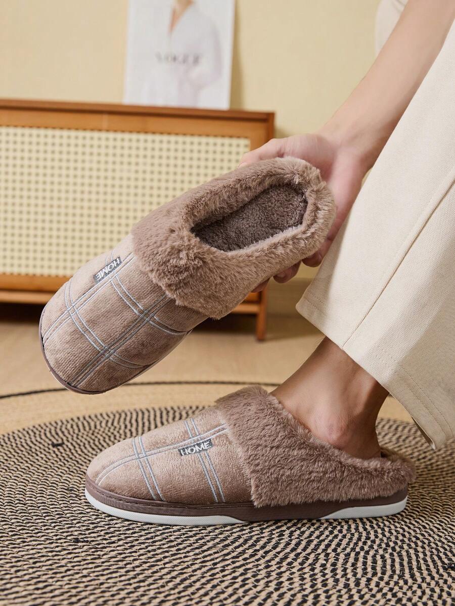 نعال منزلية مبطنة بالفليس للرجال، بتصميم بسيط وأنيق، قاع ناعم، نعال غرفة نوم دافئة للأزواج