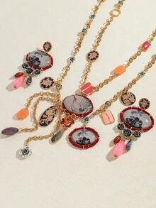 Bộ 4 mặt dây chuyền hình hoa và trái tim phong cách Bohemian bằng nhựa, nhiều lớp, thích hợp làm phụ kiện dự tiệc hoặc trang phục hàng ngày (vị trí mặt dây chuyền ngẫu nhiên). - Nhiều màu - Xem 2