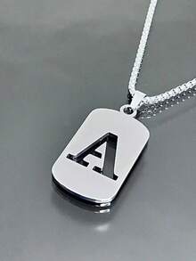 1 Piece Fashionable And Personalized Geometric Square Necklace With 26 English Letter Pendant Made Of Stainless Steel, Simple And Versatile Accessory Foromen And Men