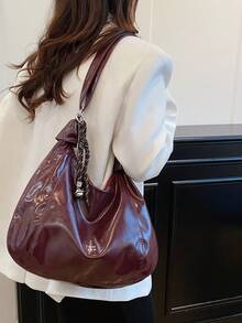 勃艮第时尚设计手提包，女士大号单肩包 - 酒紅色 - 查看 9