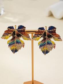 2 件/套秋季枫叶合金彩绘落叶耳环女士