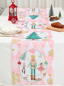 1 pieza Camino de mesa decorativo de cocina navideña con patrón de Papá Noel, mantel de poliéster para mesa de Navidad, centro de mesa, cubierta de mesa, perfecto para decoraciones navideñas del hogar, decoración de fiesta de Navidad, decoraciones Feliz Navidad