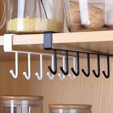 Eisen Haken Tassen Halter Aufbewahrungsregal mit 6 Haken, geeignet für Schränke, Töpfe und Schaufelregale sowie Aufbewahrungsregale, die kein Bohren erfordern