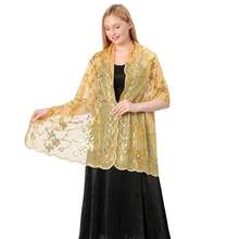 Shawls And Wraps For Evening Dresses,Women Formal 1920s Sequin Flower Sheer Shawls And Wraps For Wedding-{"Color_name":"Gold"} - 金色 - 查看 5