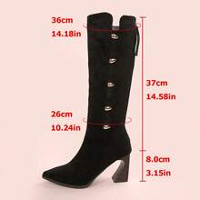 New Arrival Vintage Sexy Slim Chunky Heel Back Zipper Design Knee-High Boots For Women, Pointed Toe Mid-Calf Personalized Street Rider Boots, Versatile Elegant