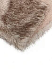 女式圆领宽松短款仿皮草时尚休闲夹克 - 卡其色 - 查看 7