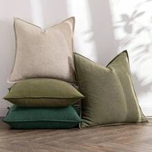 Neutral Linen Pillow Covers Pack Of 4 Decorative Natural Solid Throw Pillow Covers Soft Accent Boho Farmhouse Couch Pillowcases Modern Home Decors Living Room Bed Sofa 18x18 Inch - 20 英吋 x 20 英吋(4 包)+ 中性綠 - 查看 3