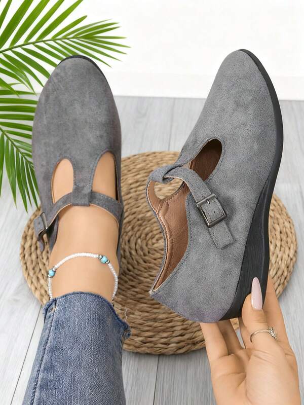 Zapatos de mujer tipo mule de punta afilada - Zapatos de tela de unicolor con hebilla de metal, de moda casual, cómodos con plataforma, de estilo minimalista para caminar, vacaciones