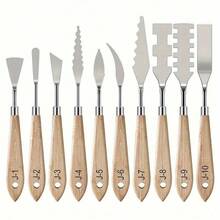 10-Piece Palette Knife Set, Stainless Steel Artist Spatula, Oil & Acrylic Paint Mixing, Comfort Wood Handles, Diverse Shapes & Sizes - Palette Knife - View 1