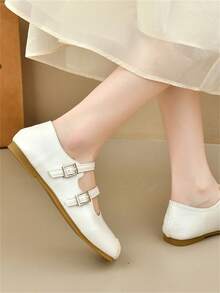 Women's Square Toe Mary Jane Shoes, Patchwork Double Buckle Strap Flats, Comfortable Low-Cut Soft Bottom Casual Shoes For All Seasons - Beige - View 7