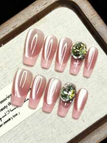 A Set Of 10 Pieces Of Pure Handcrafted Wearable Armor. Press-On False Nails Are Shiny. French Dual-Color Design. Sparkling With Rhinestones. Multiple Color Combinations. Fashionable And High-End. Personalized Graffiti. ,Halloween Nails. Christmas Gift. Valentine's Day Gift. Girls Can Reuse And Get A Gift Set With Tools.Pink Nails