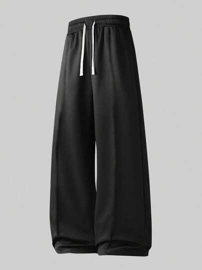 Men's Loose And Fashionable Sports Pants, Casual And Simple Solid Color Wide Leg Design, With A Drawstring And Large Pockets At The Waist, Lightweight, Suitable For Daily Walking, Work, Travel, Etc.