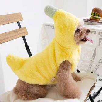1pc Pet Sweatshirt, Banana Costume, Fluffy Thickened Warm Hoodie Jacket For Dogs Cats, Cute Pet Apparel, Christmas Gift For Pets