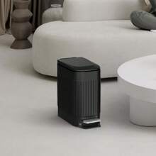 Small Black Bathroom Trash Can With Lid Soft Close, 6 Liter / 1.6 Gallon, Stainless Steel Garbage Can With Removable Inner Bucket, Step Pedal, Slim Wastebasket For Toilet, Office, Bedroom - 黑色 - 查看 2