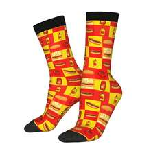 1 Pair Retro Life Is Better With Hot Dogs (1) For Men & Women 3D Digital Printed Athletic Socks, All-Season Comfort For Fitness, Hiking, Travel & Casual Attire Matching Couple Gift For Birthdays, Weddings, Mothers Day - 黑色 - 查看 11