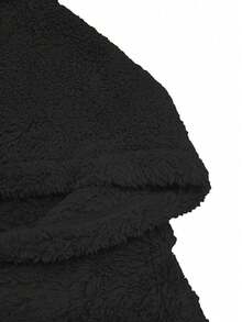 Plus Size Women Casual Solid Color Hooded Long Sleeve Zipper Pocket Design Fluffy Jacket, Fashionable & Elegant For Daily Commute And Street Style, Suitable For Autumn And Winter