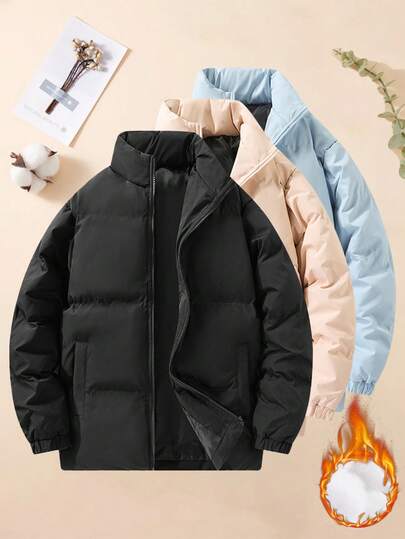 Casaco Acolchoado Grosso de Inverno para Mulheres, Jaqueta Externa Forrada de Fleece Quente com Bolsos, Parka Confortável com Zíper para Uso Diário Casual, Trabalho, Viagem, Corrida, Lazer e Uso Externo