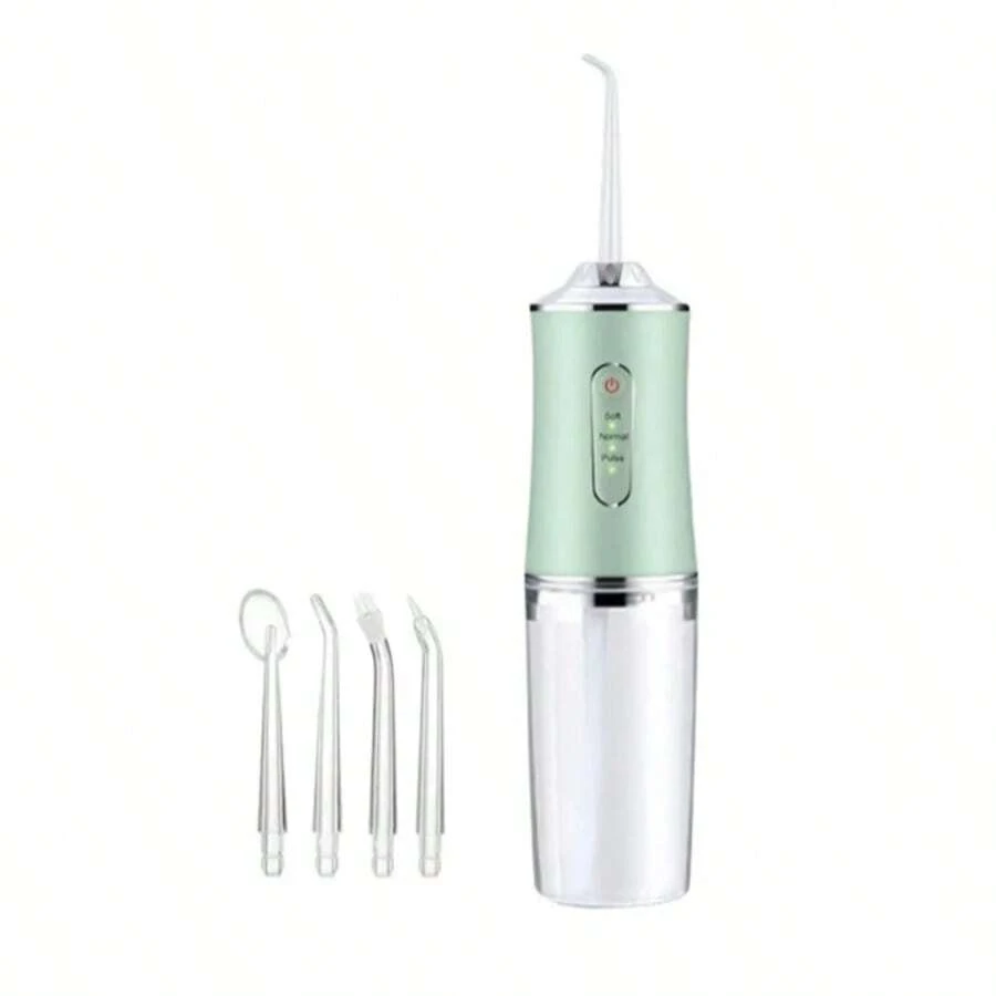 Juego de irrigador dental eléctrico, irrigador bucal inalámbrico, 4 boquillas, boquilla giratoria de 360 ​​grados, adecuado para el cuidado dental diario y la limpieza de encías para hombres y mujeres, opción ideal para regalos navideños.