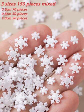 Decoración de arte de uñas de resina con diseño de copo de nieve simulado sin olor, en 3 tamaños: 6mm/8mm/10mm. Adornos de copo de nieve hexagonal 3D para uñas, diseño de nieve blanca para arte de uñas de Navidad y Año Nuevo