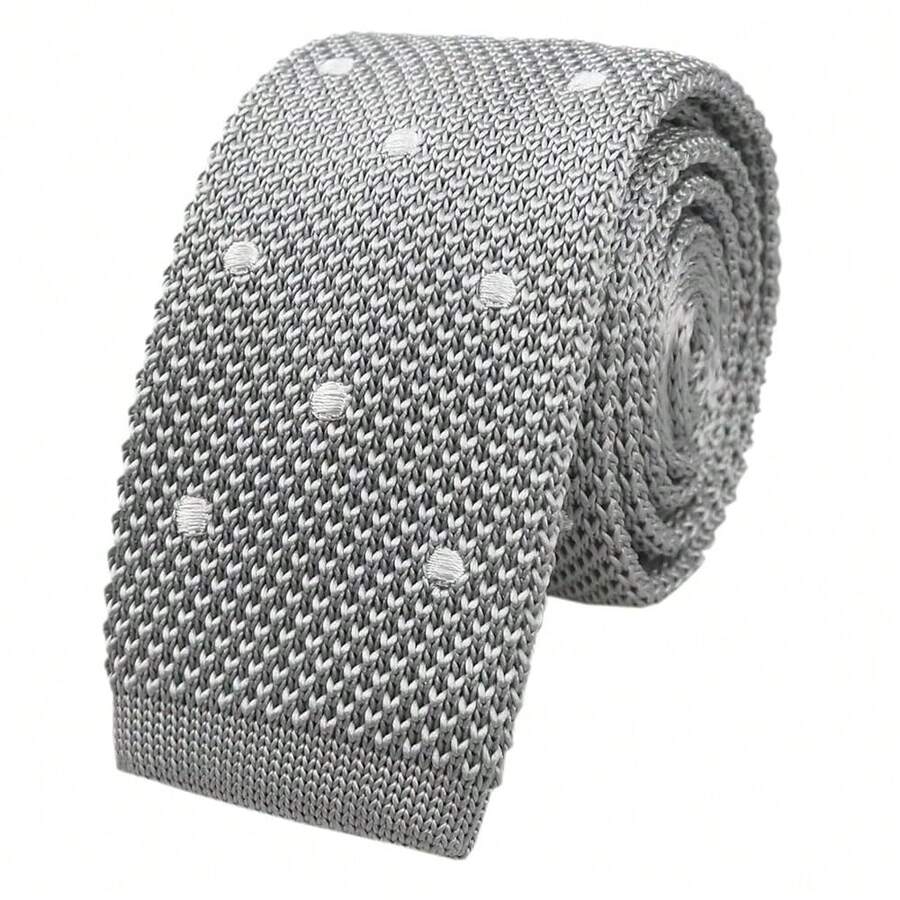 Men's Solid Color Textured Knit Skinny Ties Smart Necktie Square-Cut Finish{"Size_name":"OneSize","Color_name":"GreyPolkaDot"} - Multicolor7 - View 1