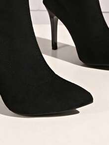 女士时尚尖头踝靴，黑色仿麂皮拉链后高跟，舒适温暖内衬，时尚性感优雅靴子，秋冬 - 黑色 - 查看 6