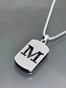 1 Piece Fashionable And Personalized Geometric Square Necklace With 26 English Letter Pendant Made Of Stainless Steel, Simple And Versatile Accessory Foromen And Men