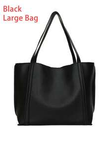 Minimalist Shoulder Tote Bag And Inner Pouch Black Vintage Tote Bag Large Capacity Solid Color Shoulder Bag, Small Bag, Mother And Child Bag, Large Capacity Single Shoulder Tote Bag,School Bag,Large Capacity,Portable,Classic Casual,Business Casual,For Teen Girls Women College Students,White-Collar Workers,Perfect For Work,Back To School,Middle School,High School,College,Vacation, New Fashionable Big Bags For Women
