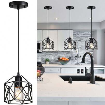 CANMEIJIA 1pc Vintage Restaurant Pendant Light, Industrial Style Hanging Lamp, Single Head Iron Cage, Metal Cage, E27 Base, Replaceable E27 Bulb Included, Suitable For Bedroom, Living Room, Dining Room, Kitchen, Bar, Island, Hotel, Corridor, Staircase