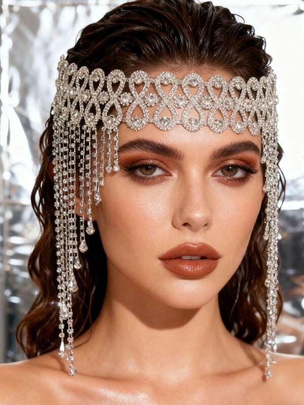Cuier 1PC Elengant Crystal Fringle Headpiece Jewelry For Women Wedding Hair Tassel Rhinestones Head Statement Accessories
