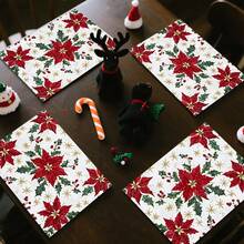 1 buc/4 buc/6 buc/100 buc Covorașe decorative de Crăciun cu model Poinsettia - Protecții de masă dreptunghiulare din poliester, lavabile la mașină, suporturi decorative pentru sufragerie, articole pentru petreceri, cadouri de Crăciun