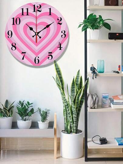1pc Pink Heart Wooden Wall Clock - Romantic Valentine'S Day Decor With Heart Design, Perfect For Living Room, Bedroom, Kitchen, Office - No Battery Included - No Border Design, Ideal For Christmas, New Year, Valentine'S Day Gifts, Clock Wall Decor