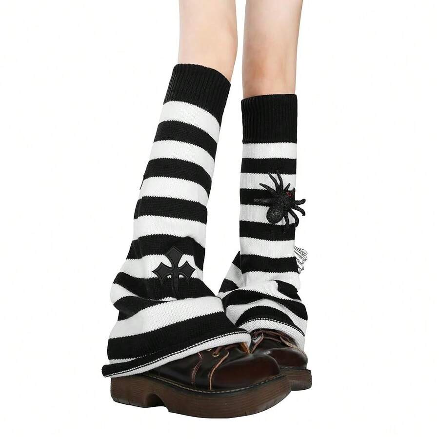 Lebaley Kawaii Leg Warmers For Girls Women - Japanese Lolita Leg Warmers Y2K Harajuku Leg Cover Stockings Kawaii Knit Socks{"Color_name":"Stripe2"} - 多色1 - 查看 1