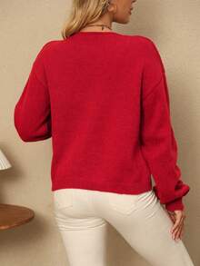 BuyK Áo cardigan len dệt kim nữ size lớn màu trơn, tay dài, chi tiết thắt nút, buộc trước, vạt mở, phong cách tối giản công sở Old Money - Đỏ - Xem 5
