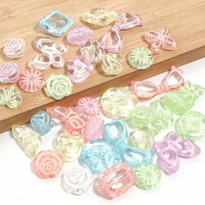 Hạt nhựa acrylic hỗn hợp 50g/gói, nhiều hình dạng/kiểu dáng, phụ kiện làm vòng tay, vòng cổ, bông tai thủ công, đồ trang sức phong cách nữ tính, phụ kiện tóc/móc khóa/dây đeo điện thoại/móc chìa khóa.