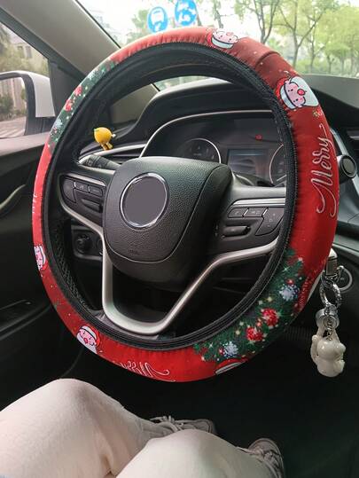غطاء عجلة القيادة الكرتوني الجميل بتصميم الباندا/عيد الميلاد بدون حلقة داخلية قطعة واحدة