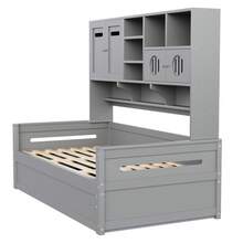 Multifunktionales Schlafsofa 90x200 cm, Einzelbett mit Stauraum über dem Kopfteil, Hydraulisches Bettgestell, Kiefernholz, Ideal für Jugendliche und kleine Räume