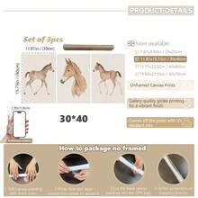 3pcs/Set, Canvas Framed Wall Art, Watercolor Foal Painting, Featuring A Foal In Soft Brown Tones, Ideal For Decorating Nurseries Or Kids' Rooms In Country Style Kids' Room Decor, Nursery Decor, Parenting Room Decor, Preschool Decor, Boys' Room Decor/Girls' Room Decor, Playroom Decor