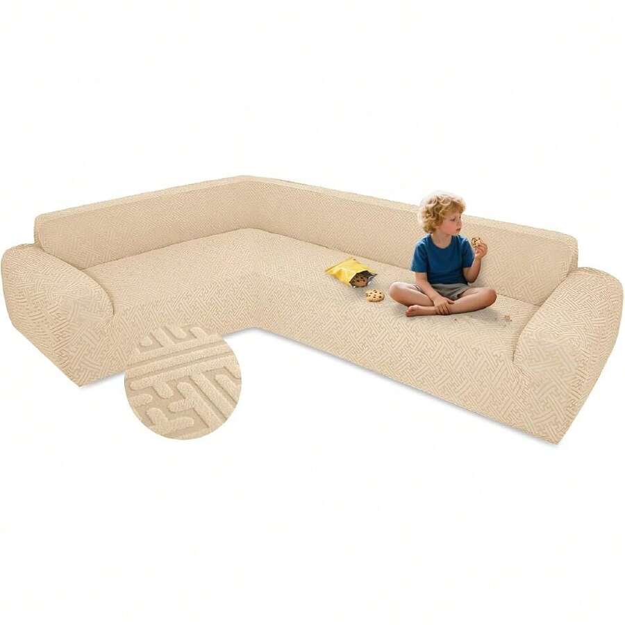 Stretch Sectional Couch Covers L Shape Sofa Cover Washable Corner Sofa Slipcovers For Modular Sectional For Living Room Pets  Jacquard Fleece Non Slip (Large, Beige),23110287 - Màu be - Xem 1