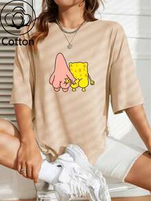 Bộ 2 áo thun nữ tay ngắn cổ tròn in hình hoạt hình, chất liệu cotton, thiết kế thời trang. Là một chiếc áo thun cơ bản cổ điển, nó mang đến phong cách vui tươi và thoải mái. Có nhiều màu sắc để lựa chọn, chiếc áo thun unisex này rất phù hợp cho các cặp đôi. Đây là một món đồ thiết yếu hàng ngày, dễ phối đồ và phù hợp với nhiều dáng người. - 141 quả hạnh nhân - Xem 1