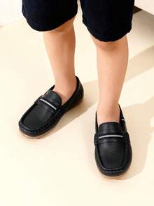 2025新款英伦风儿童休闲百搭软底一脚蹬乐福鞋，带编织带 - 黑色 - 查看 4